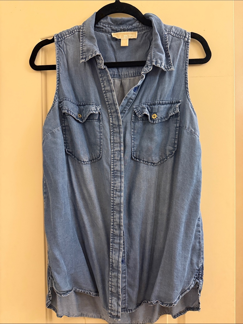 Michael Kors Sleeveless Light Wash Denim Tunic Shirt